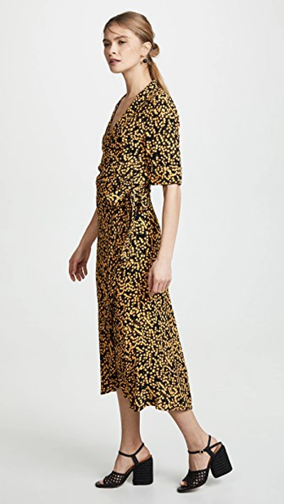 Ganni Goldstone Floral Print Crepe Wrap Dress In Black | ModeSens
