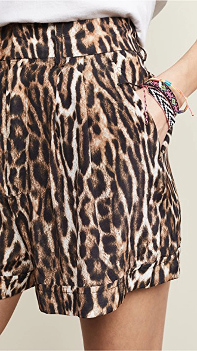 Shop R13 Pleated High Rise Shorts In Leopard