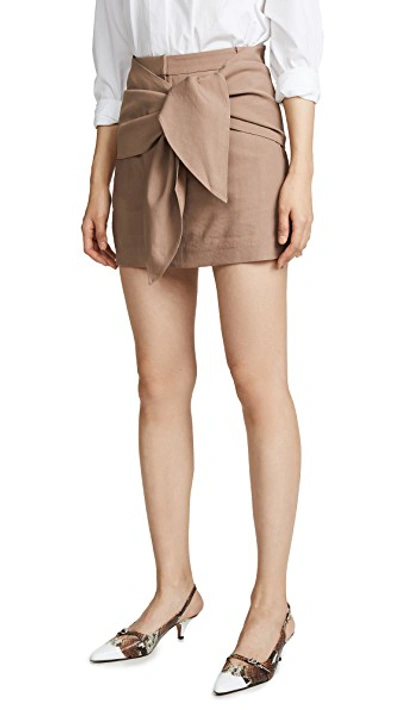 Shop Tibi Miniskirt With Removable Tie In Sable Brown
