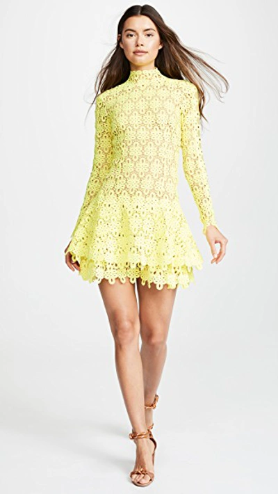 Shop Jonathan Simkhai Guipure Lace Mini Dress In Neon Yellow