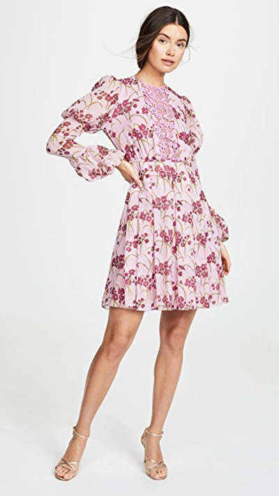Shop Giambattista Valli Puff Sleeve Floral Dress In Rose Quartz/primrose Vert