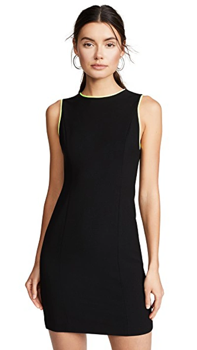 Shop Alice And Olivia Colin Colorblock Crew Neck Sleeveless Dress In Black/neon Yellow