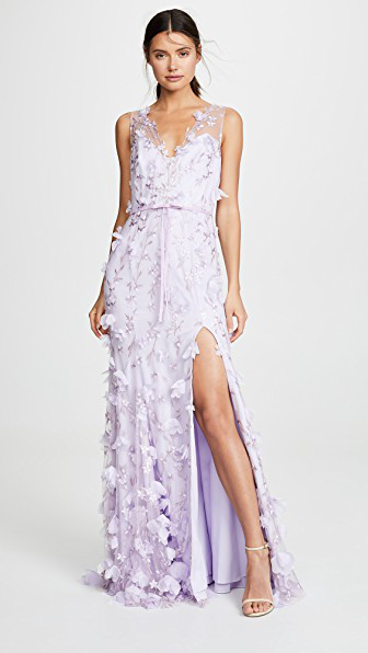 marchesa notte lilac dress