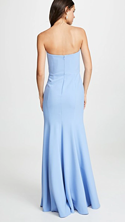 Shop Marchesa Notte Sleeveless Draped Bodice Gown In Light Blue