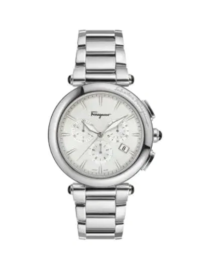 Shop Ferragamo Idillio Stainless Steel Chronograph Watch In Silver