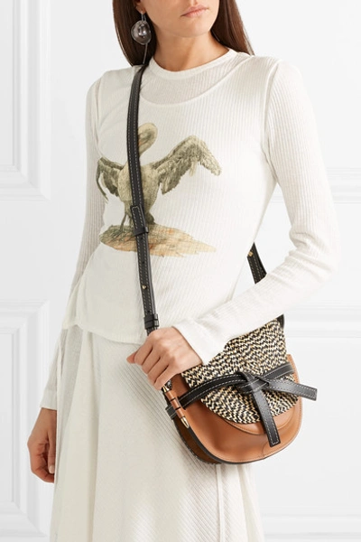 Shop Loewe Gate Small Woven Raffia And Leather Shoulder Bag In Brown