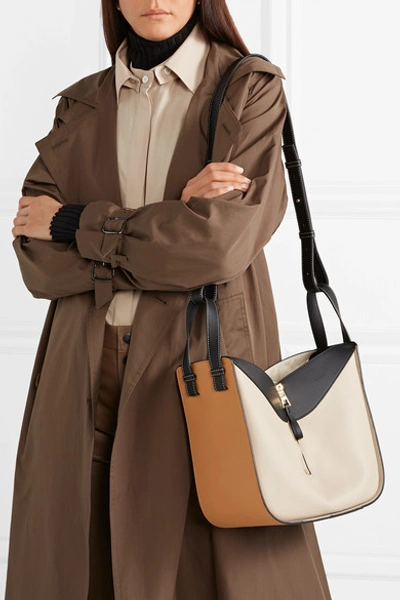Shop Loewe Hammock Small Color-block Textured-leather Shoulder Bag In Beige