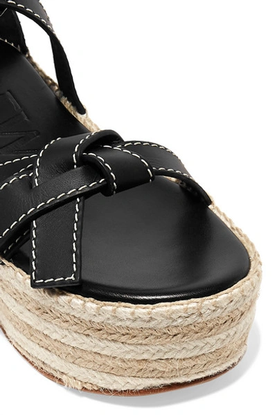 Shop Loewe Leather Espadrille Wedge Sandals In Black
