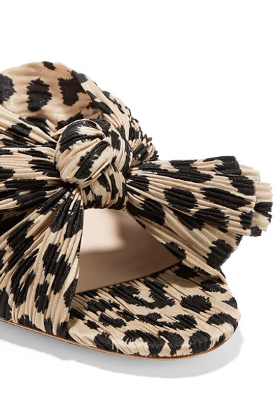 Shop Loeffler Randall Emilia Bow-detailed Leopard-print Plissé-lamé Mules In Leopard Print