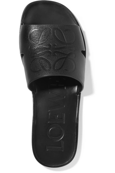 Shop Loewe Cutout Logo-embossed Leather Slides In Black