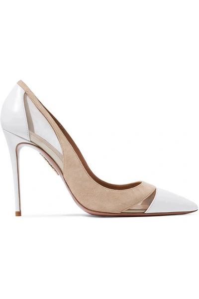 Shop Aquazzura Savoy 105 Leather, Suede And Mesh Pumps In White