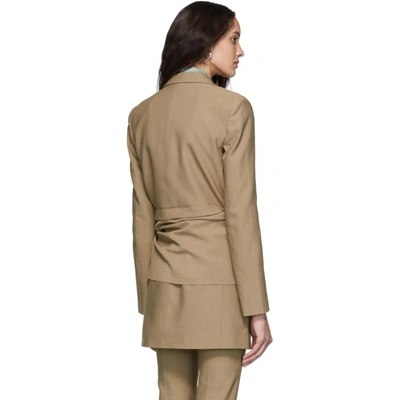 Shop Tibi Brown Long Removable Tie Blazer In Sable Brown