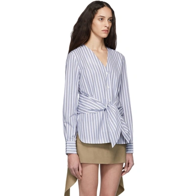 Shop Tibi Blue And White Liam Stripe Removable Tie Shirt In Blue Multi
