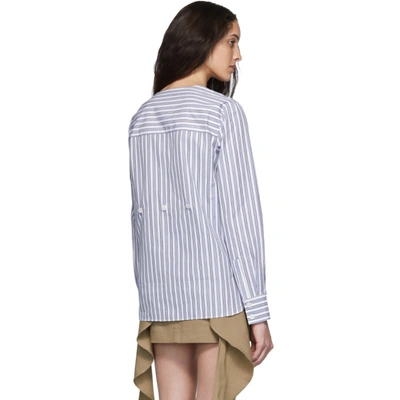 Shop Tibi Blue And White Liam Stripe Removable Tie Shirt In Blue Multi