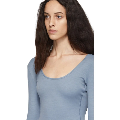 Shop Tibi Blue Wool Jersey Lightweight Scoop Neck Bodysuit In Denim Blue