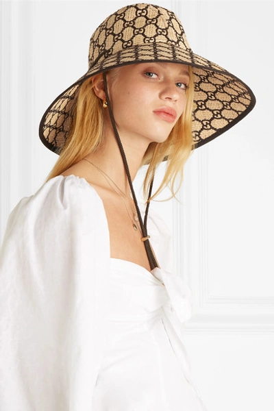 Shop Gucci Embroidered Raffia Hat