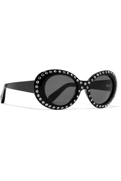 Shop Acne Studios Mustang Round-frame Crystal-embellished Acetate Sunglasses In Black