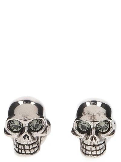 Shop Alexander Mcqueen Twin Skull Cufflinks In Silver