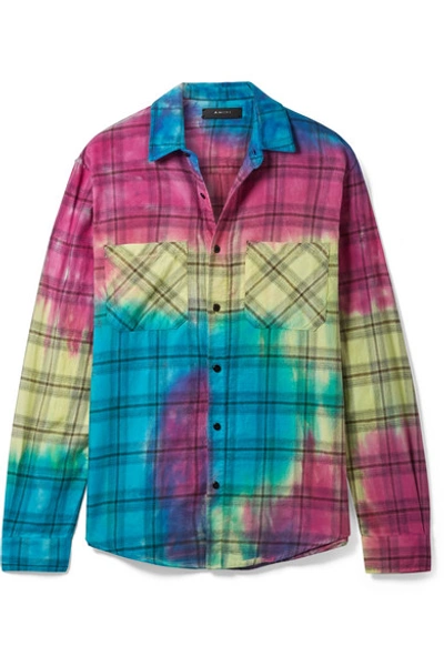 Shop Amiri Tie-dyed Plaid Cotton-flannel Shirt In Yellow