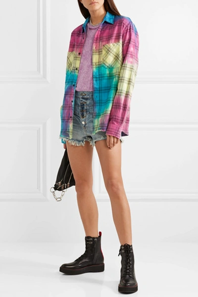 Shop Amiri Tie-dyed Plaid Cotton-flannel Shirt In Yellow