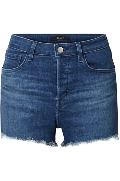 Shop J Brand Gracie Distressed Denim Shorts In Dark Denim
