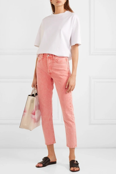 Shop Agolde Jamie Cropped High-rise Slim-leg Jeans In Peach