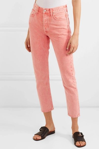 Shop Agolde Jamie Cropped High-rise Slim-leg Jeans In Peach