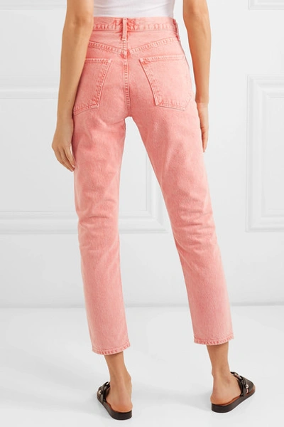 Shop Agolde Jamie Cropped High-rise Slim-leg Jeans In Peach