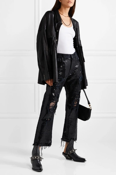 Shop R13 Distressed Sequin-embellished Mid-rise Jeans In Black