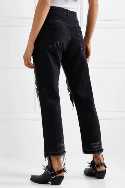 Shop R13 Distressed Sequin-embellished Mid-rise Jeans In Black
