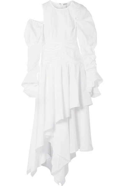 Shop Loewe Cutout Ruffled Cotton And Linen-blend Maxi Dress In White