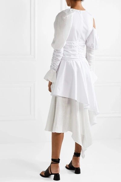 Shop Loewe Cutout Ruffled Cotton And Linen-blend Maxi Dress In White