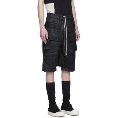 Shop Rick Owens Drkshdw Black Denim Wax Creatch Cargo Pods Shorts