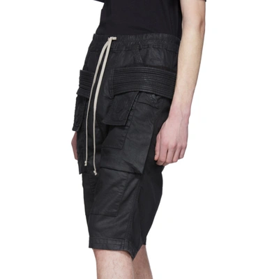 Shop Rick Owens Drkshdw Black Denim Wax Creatch Cargo Pods Shorts