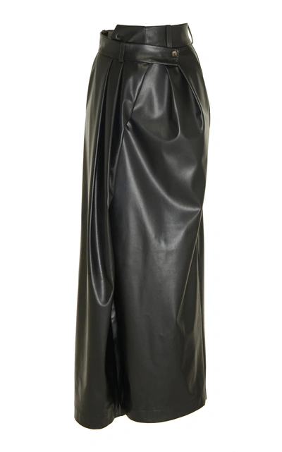 Shop A.w.a.k.e. Pirt Wrap-effect Pleated Faux Leather Skirt In Black