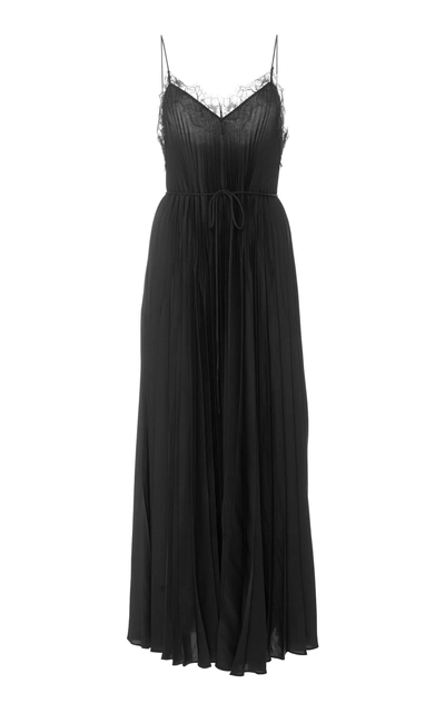 Shop Vince Lace-trimmed V-neck Pleated Midi Dress In Black