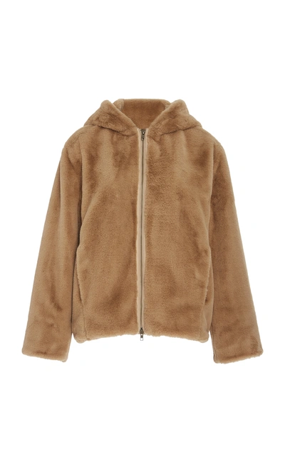 Shop Vince Hooded Faux-shearling Jacket In Neutral
