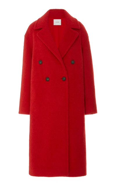 Shop Vince Long Double-breasted Alpaca-blend Coat In Red