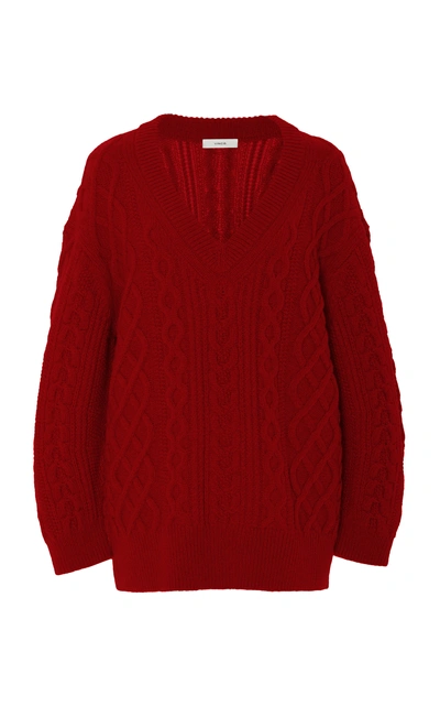 Shop Vince Oversized Cable-knit Wool-cashmere Sweater In Red