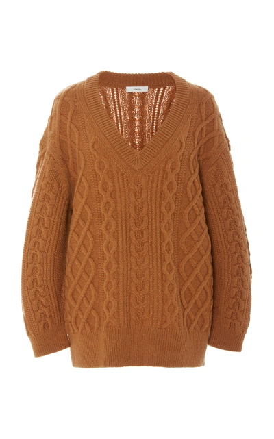 Shop Vince Oversized Cable-knit Wool-cashmere Sweater In Brown