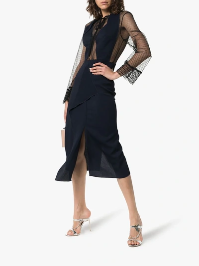 Shop Roland Mouret Devens Sheer Dress In C3210 Navy/black