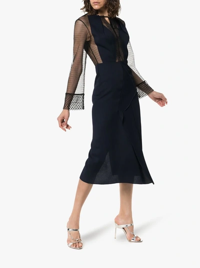 Shop Roland Mouret Devens Sheer Dress In C3210 Navy/black