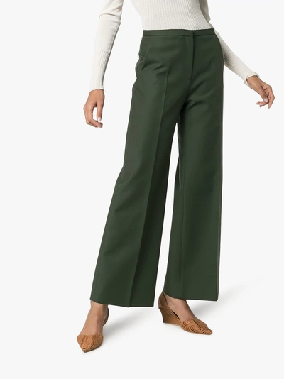 Shop Khaite Charlize Straight-leg Cotton Trousers In Green