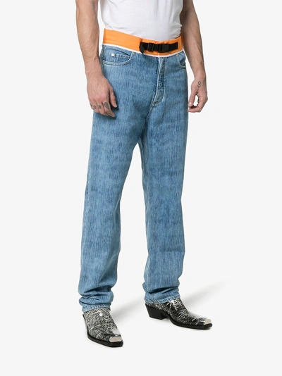 Shop Maison Margiela Contrasting Waistband Straight-leg Jeans In Blue