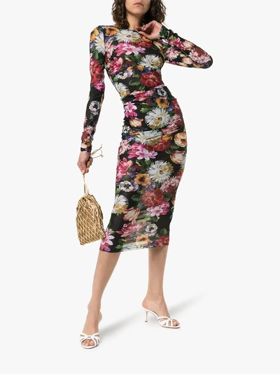 Shop Dolce & Gabbana Floral Print Bodycon Dress In Hnt62 Multicolor