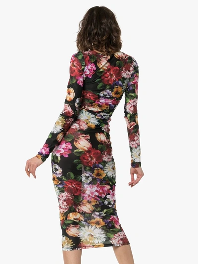 Shop Dolce & Gabbana Floral Print Bodycon Dress In Hnt62 Multicolor