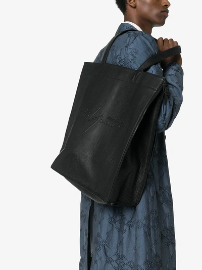 Shop Yohji Yamamoto Black Leather Tote Bag