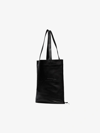 Shop Yohji Yamamoto Black Leather Tote Bag