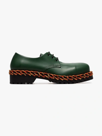 Shop Balenciaga Green Laced Sole Lace-up Leather Derby Shoes