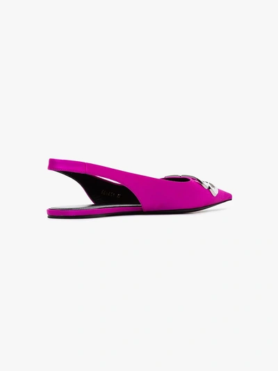 Shop Balenciaga Fuchsia Bb Logo Satin Slingback Flats In 5620 Fuchsia Pink